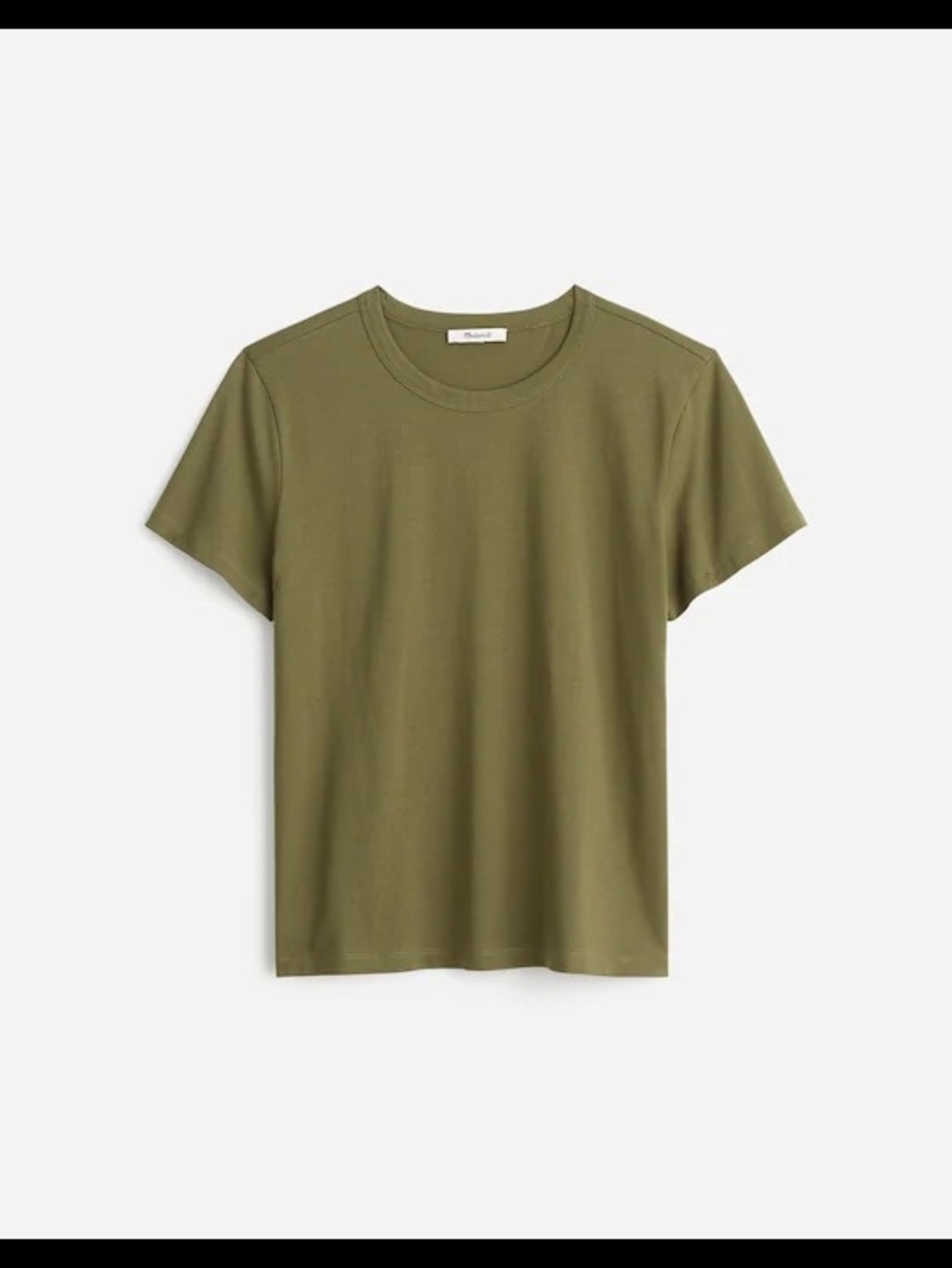 Madewell The Perfect Crewneck Tee in Allday Jersey. Color Olive. Size 2X